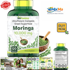 Organic Moringa Powder Capsules - 10000mg of Pure Nutrient - 120 Capsules   