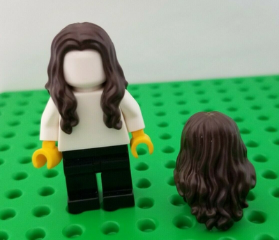 LEGO Long Hair Minifigure Dark Brown Girl Center Middle Part Wavy