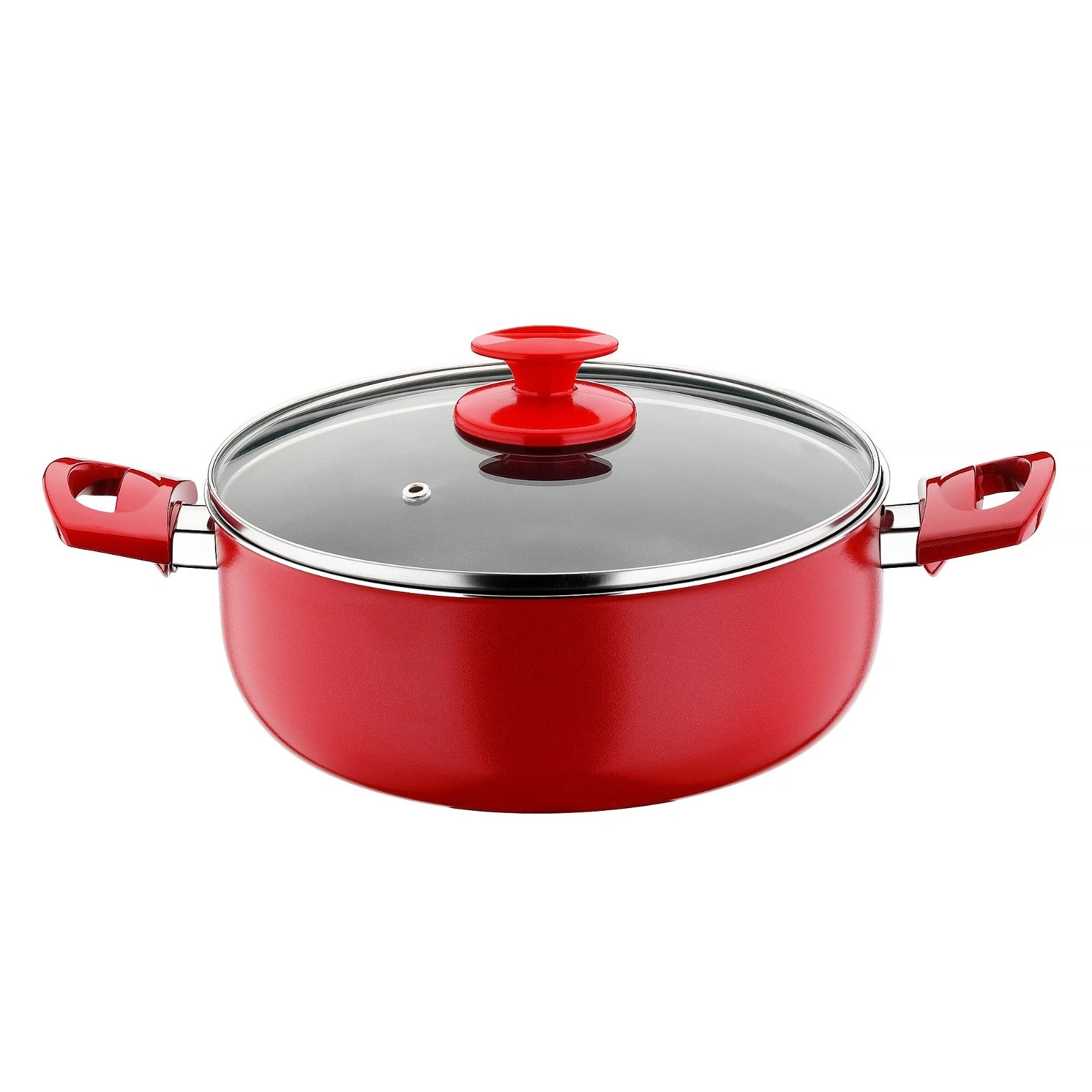 Papilla Redio Non-Stick Stockpot with Glass Lid, Red Cooking Pot with Cover