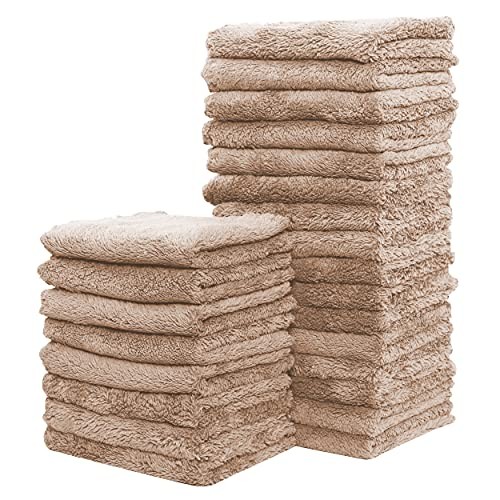 24 Pack Kitchen Dishcloths - Does Not Shed Fluff - Reusable 7 x 9 Inch Brown