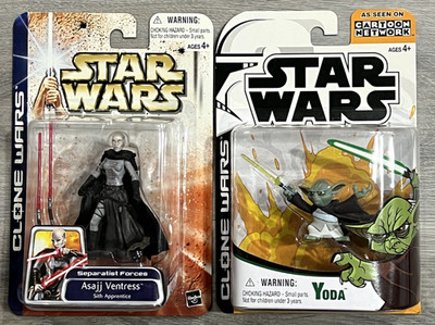 Asajj Ventress Sith Lehrling & Yoda, Star Wars Clone Wars Action Figuren MOMC