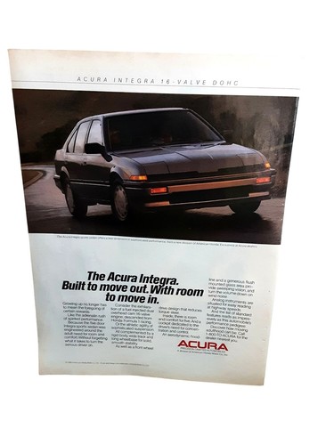 1986 Acura Integra 16 Valve DOHC Vintage Print Ad Sports Sedan