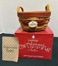 Longaberger  Tree Trimming 1999 Peppermint Basket With Tie-On Red