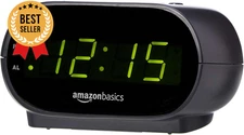 Small Digital Oval Alarm Clock LED Display Nightlight Battery Backup Black