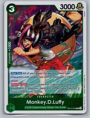 Monkey.D.Luffy OP14-034 Rare The Azure Sea's Seven One Piece Foil Near Mint