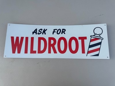 RARE Vintage WILDROOT Barber Shop Barber Pole Flat Metal Sign Red Backing 22''x8''