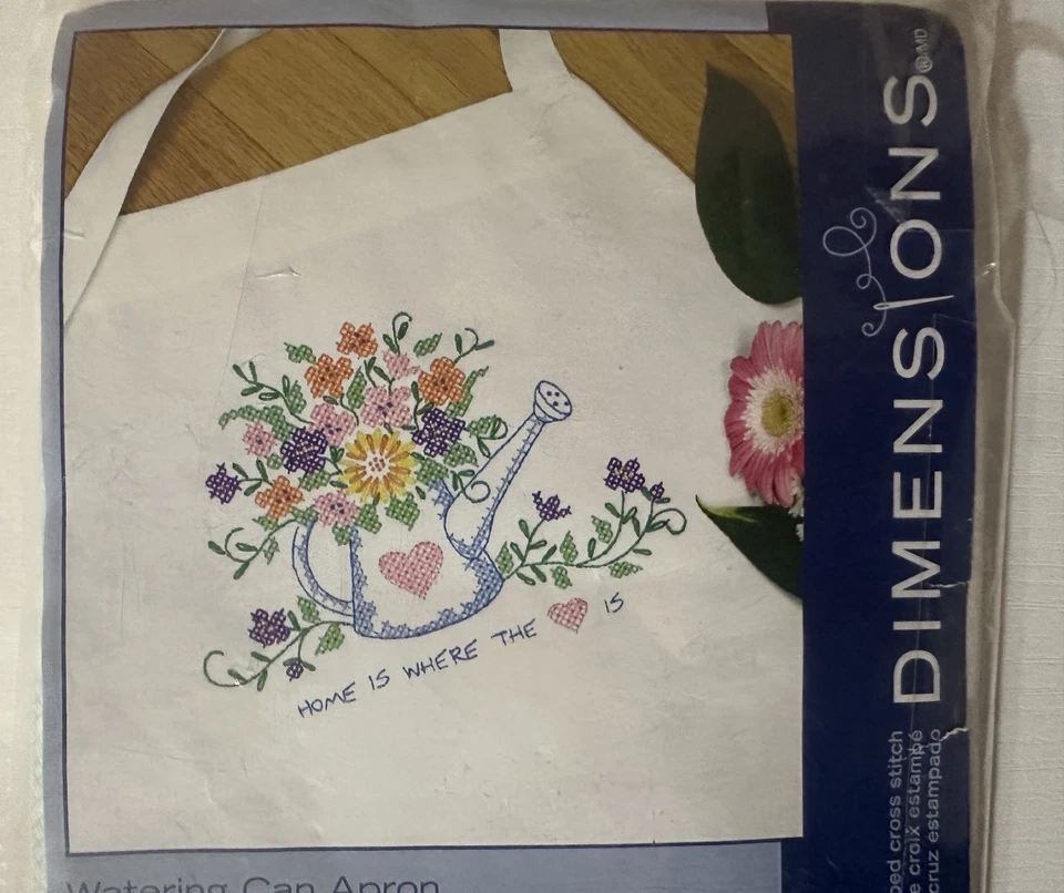 Dimensions Watering Can Cross Stitch Apron Kit Home Is Where the Heart Is New - Image 3 of 4