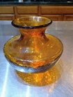 Blenko Art Glass Spittoon Vase Amber Crackle 6614 Joel Myer Hand Blown 1960s