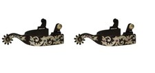 SPURS Brown Steel 1" Band 2.5" Shank Engraved SILVER Scrolling RHINESTONES