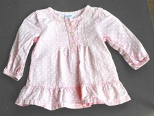 Carters Pink w/ White Dots Cotton Dress Ruffle Bottom Size 9 Months Long Sleeves