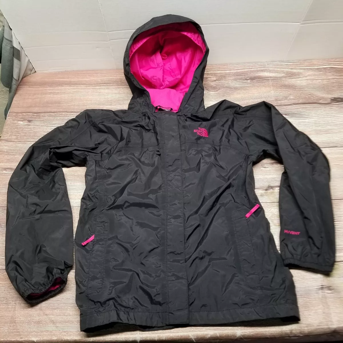 The North Face Hyvent Youth Girls Large Black/Pink Windbreaker Rain Ski  Jacket