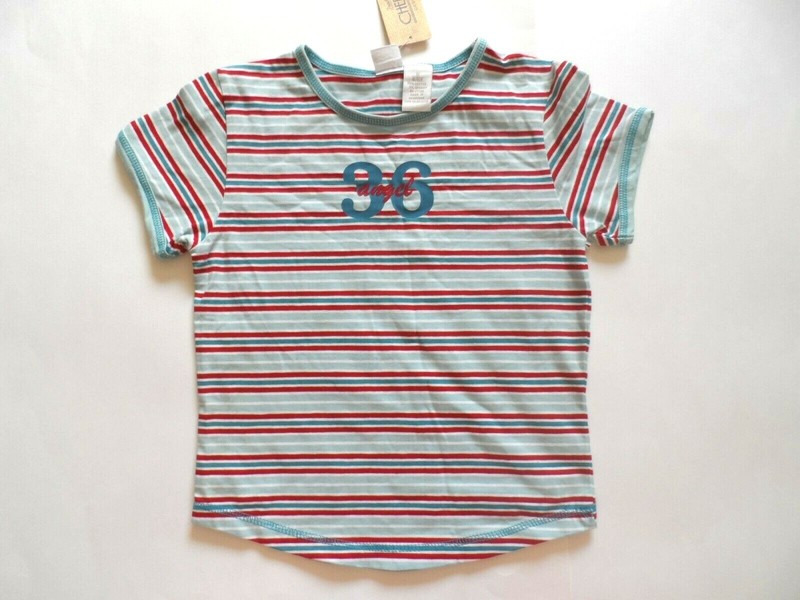 Cherokee Girls Short Sleeve "36 Angel" Shirt - Blue Striped - Size: S 6/6X  ()