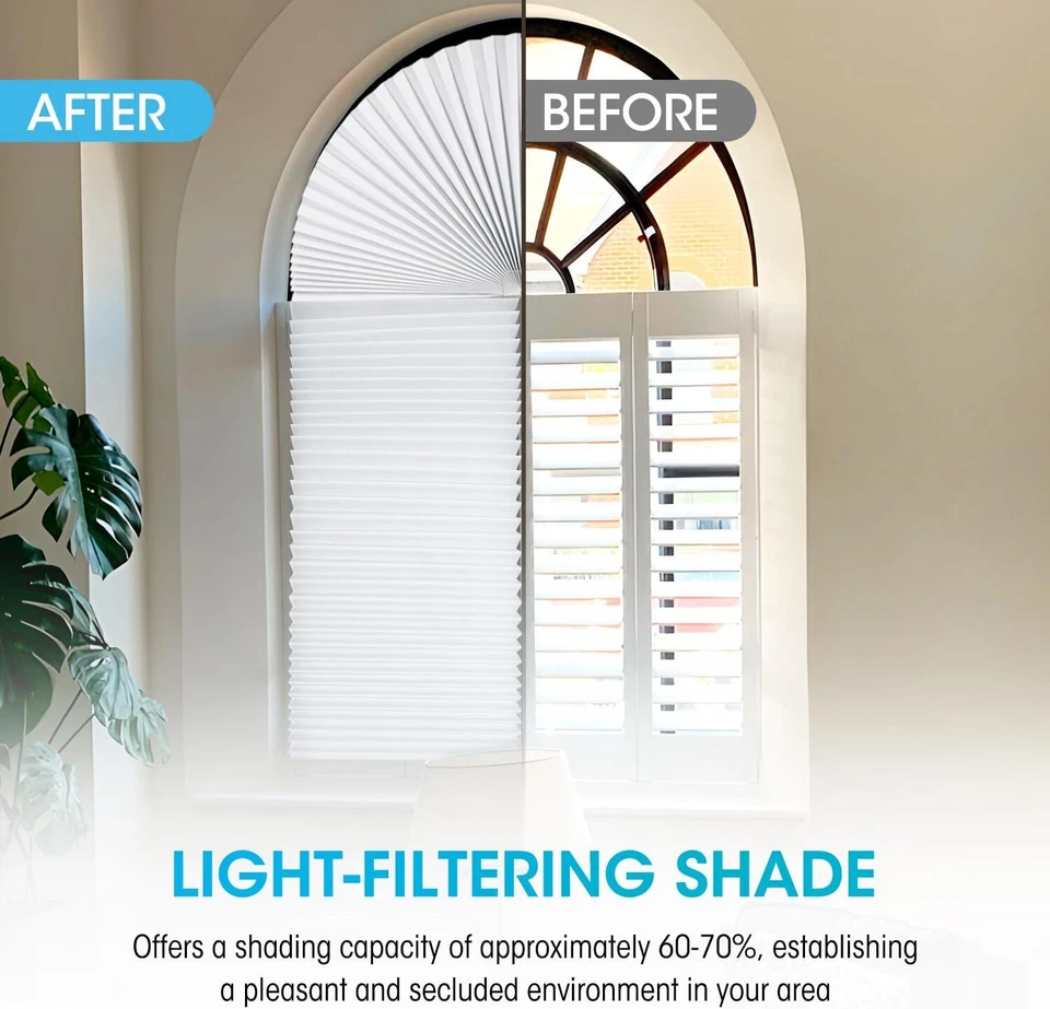 Persianas de sombra plisadas filtrante de luz de ventana de arco para ventana de arco de semicírculo 60%7 Foto 2 de 3