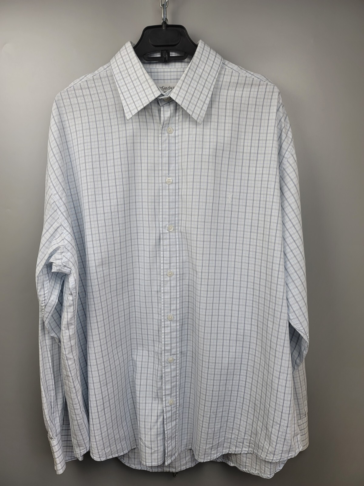 Camicia YSL Yves Saint Laurent bianca a quadri cotone uomo taglia XL