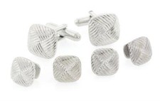 Diagonal Pattern Silver Plated Tuxedo Cufflinks and Studs