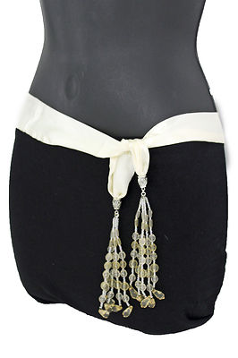 Cute Women Fashion Belt Off White Tie Fringe Beads Neck  display picture 2