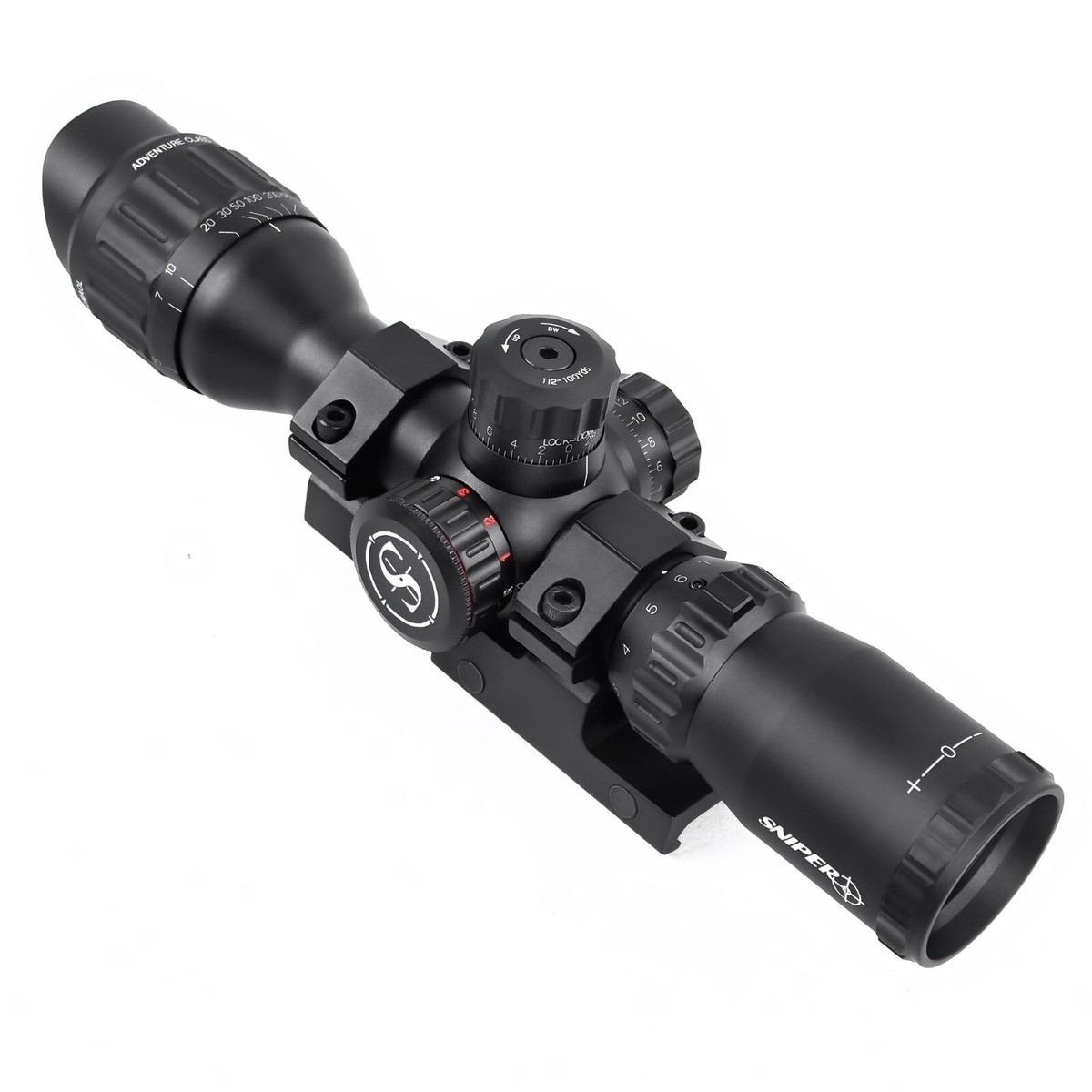 SNIPER 3-12x33 Compact Rifle Scope Mil Dot RGB Front AO/w Long Eye