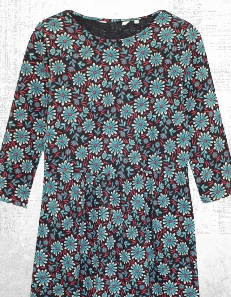 Women’s Seasalt Jersey Dress ¾ Sleeve Sea Cotton Midi Onyx Petal Crew Neck - Image 3 of 4