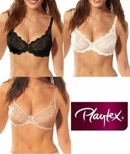 Playtex Flower Lace Full Cup P5832 Bra Black White or Skin - Image 1 of 1