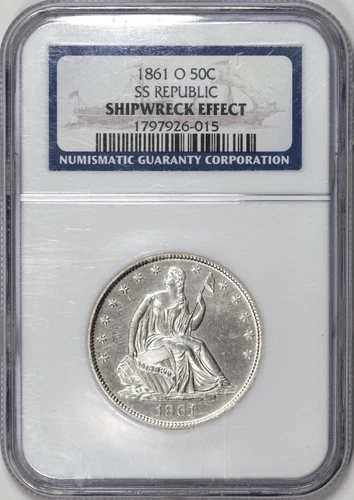 1861-O Seated Liberty Half Dollar CONFEDERATE CSA W-14 SS Republic UNC #CXV6