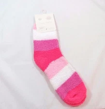 Slipper Fuzzy Striped Crew Socks Womens Pink White Size 9-11 SOFT COZY Z