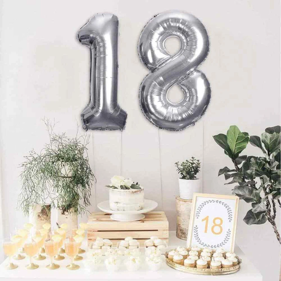Palloncini gigante numero 18 anni decorazione feste compleanno festoni argento - Immagine 4 di 4