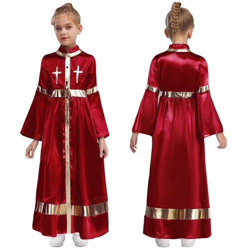Girls Church Clergy Robe Praise Loose Fit Clergy Maxi Dress Minister Choir Robe - Picture 37 of 50