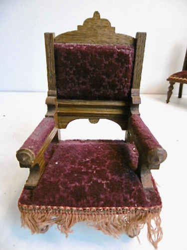 BEAUTIFUL ANTIQUE 4 PIECE BURGUNDY VELVET DOLLHOUSE FURNITURE - 19th century - Picture 7 of 17