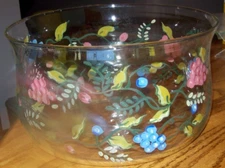 Hand-Painted GRAPES & VINES Clear Blown Glass Salad Serving Bowl