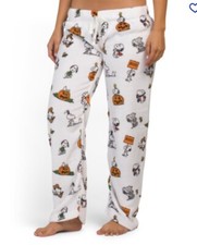 Peanuts womens Halloween Snoopy Mummy Pumpkin Plush Pajama Pants New Sz M 1006A