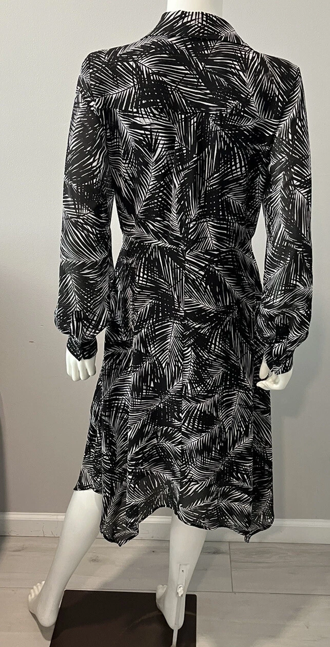 Abito donna Michael Kors stampa palma manica lunga bottoni foderato davanti taglia small