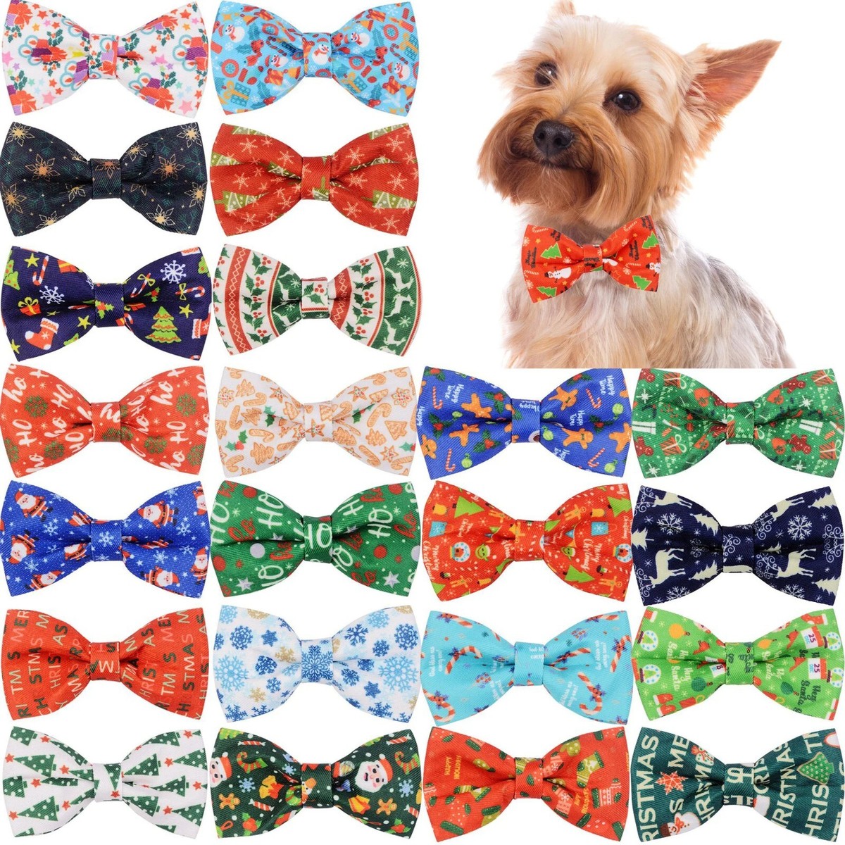 50Pcs Christmas Dog Bowtie Collar Removable Small Pet Xmas