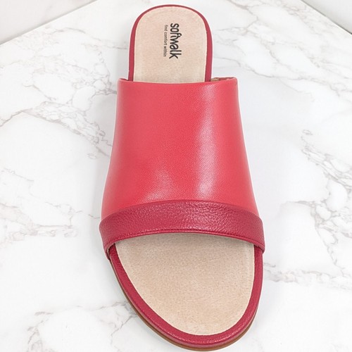 NEW Softwalk Women's Del Mar Soft Leather Open Toe Mule Sandal Red 10 NARROW - Picture 3 of 12
