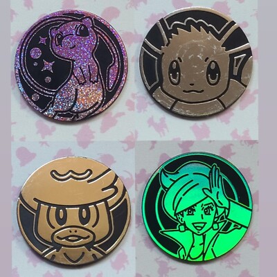 Mew, Eevee, Quaxly, Professor Juniper - FOUR (4) Pokemon TCG Jumbo Coins