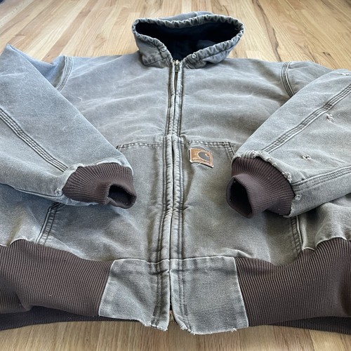 Chaqueta con Capucha Vintage Carhartt J68CHT Lona Castaño Cremallera Completa XL Alta Envejecida - Imagen 5 de 9