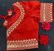 Red Sari Blouse Indian Saree Top Worked Choli B425