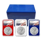 2023 (W) $1 American Silver Eagle 3pc Set NGC MS70 ER Flag Label Red White Blue