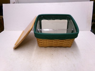 Longaberger 2001 Card Keeper Basket Green Liner With Protector Wooden Lid