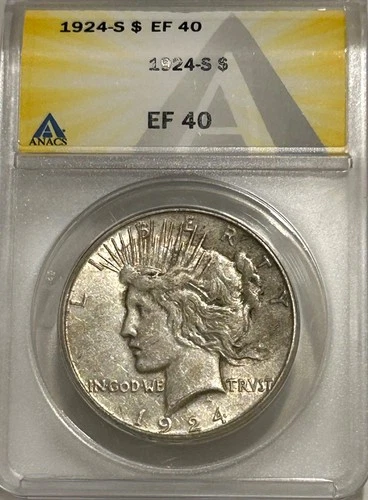 1924 S Peace Silver Dollar ANACS XF40 Tough Date Peace
