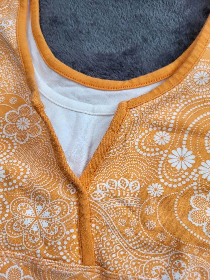 Camiseta sin mangas Danskin Now naranja blanco floral paisley mandala retro años 70 Y2K talla 12/14 Foto 3 de 4