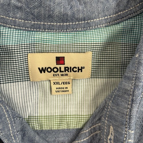 Woolrich Shirt Men’s Sz XXL Blue Cotton Chambray Short Sleeve Button Up - Picture 3 of 9