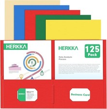 Two Pocket Folder, HERKKA 125 Pack 2 Pocket Folders with Business Card Slot,...
