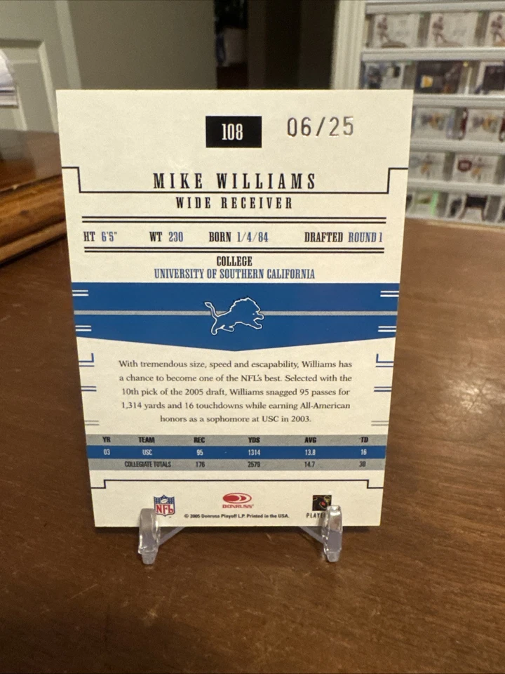 Mike Williams 2005 Donruss Gridiron Gear Platinum Rookie 6 Of 25 Lions - Image 3 of 3