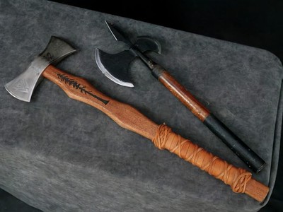 2-Piece Vintage Style Medieval Display Axe Set: Double Bit & Halberd Battle Axe