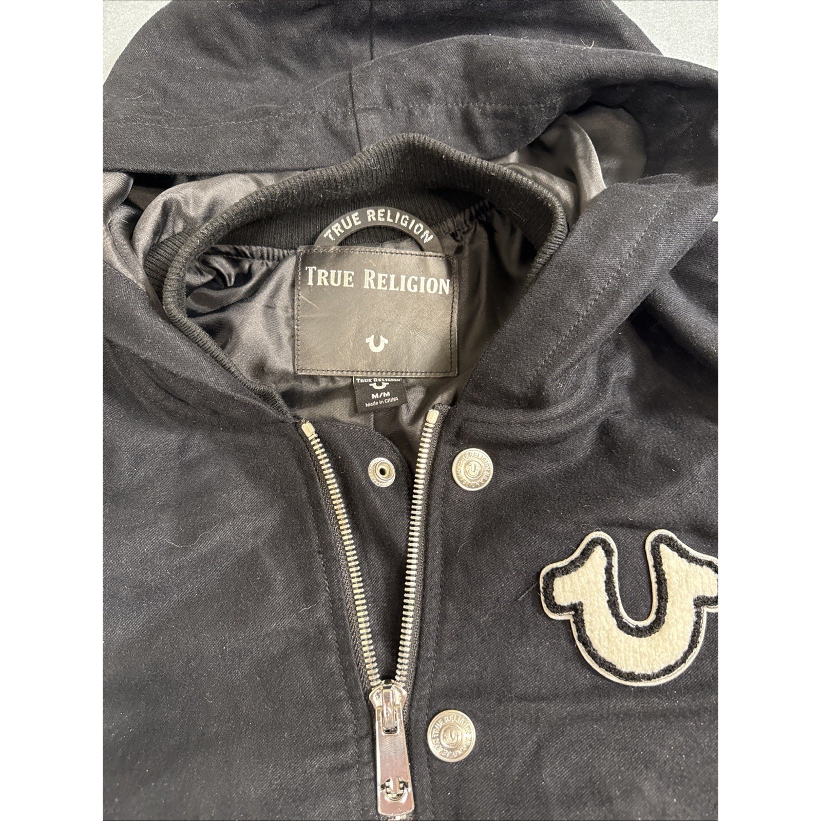 TRUE RELIGION JACKET BOMBER LEATHER Varsity MEN MED MSRP $799 image 7
