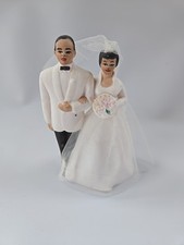 Vintage Wilton Wedding Cake Topper Couple Bride Groom Ceramic Black