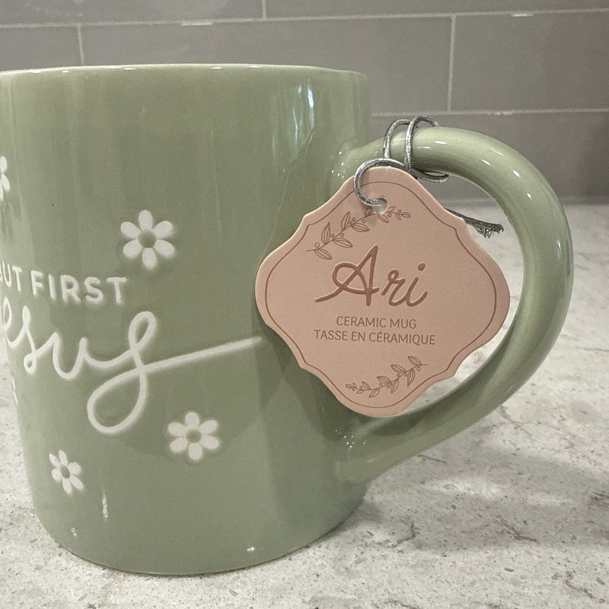 BUT FIRST JESUS Green Daisy 20oz Mug 10 Strawberry Street Ari