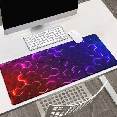 40*90cm1pc Neon Hexagon Gaming Mouse Pad & Keyboard Desk Mat with RGB Effects, G