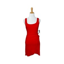 The Vanity Room Tomato Red Square Neck Wrap Tie waist Mini Dress Size Medium New