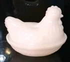 VTG MCM Hazel Atlas White Opalescence Hen On Nest Milk Glass Chicken Grandmacore